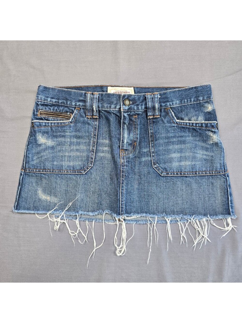 Vintage Y2K Abercrombie & Fitch Size 6 Denim Mini Skirt Distressed Faux Leather